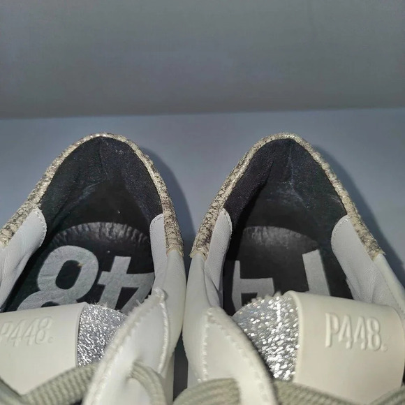 NEW P448 Thea Sneaker EU 41 White Metallic Leopard Print Leather Platform Skate - Picture 10 of 13